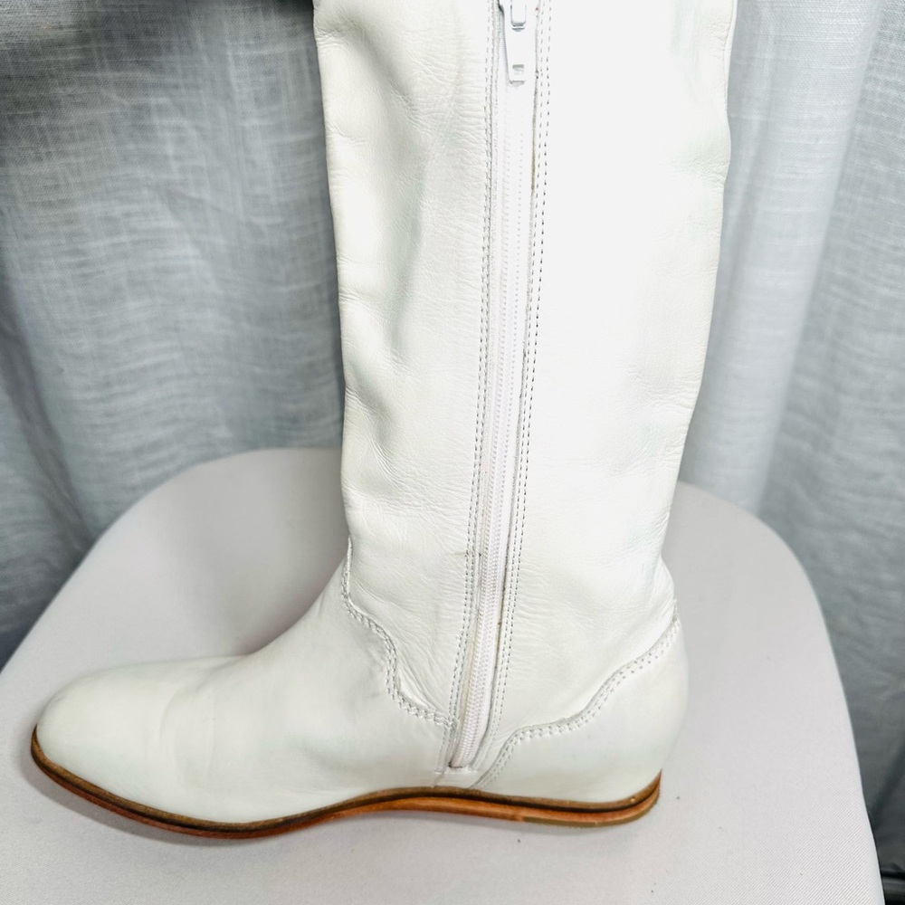 Genuine Leather Cream Over The Knee Women's Boots/ also can roll down! - Picture 7 of 16